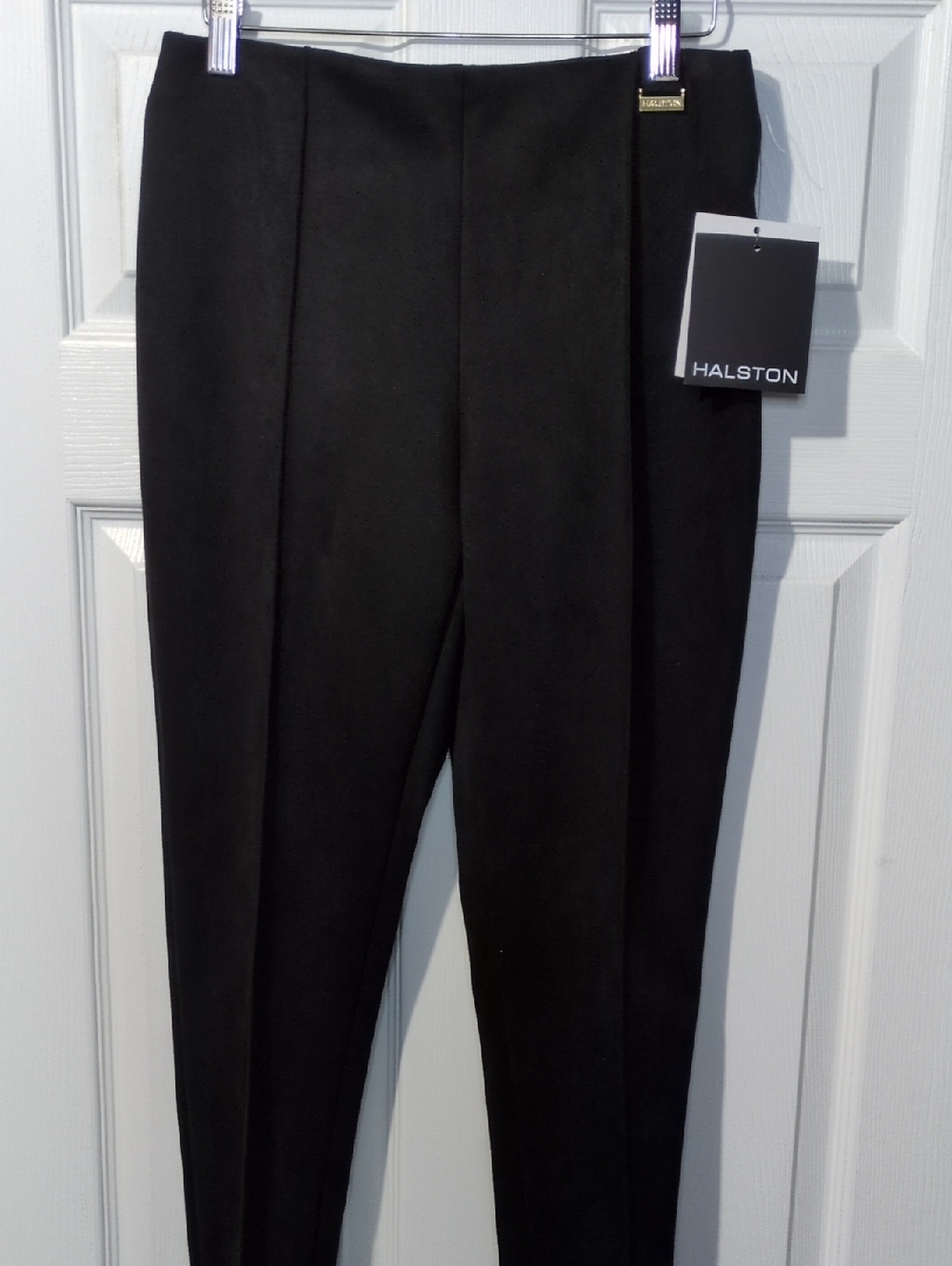 NWT Halston Suede Heritage Pleated Black Dress Trousers Slim Tailored Cut Sz S